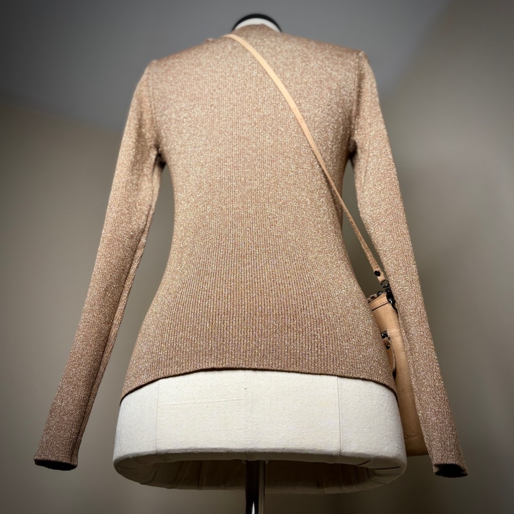 Lauren Ralph Lauren Gold Metallic Sweater Size S 4 Mock Neck Art Deco Geometric - Picture 11 of 16